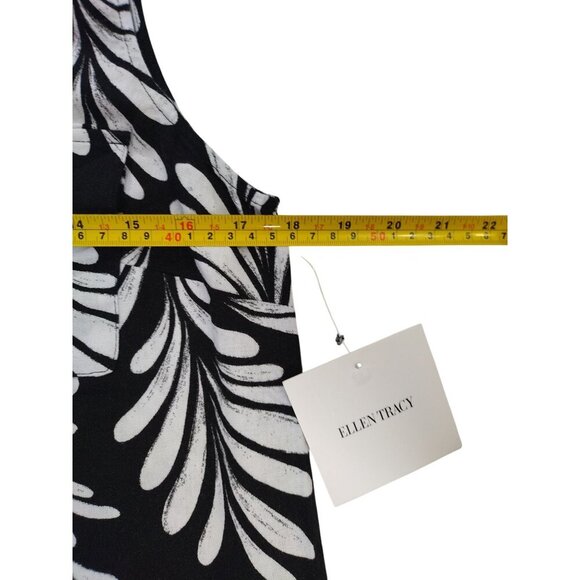 Ellen Tracy Black & White Sleeveless Floral Print Linen Blend Top Womens Size S. - Picture 7 of 8